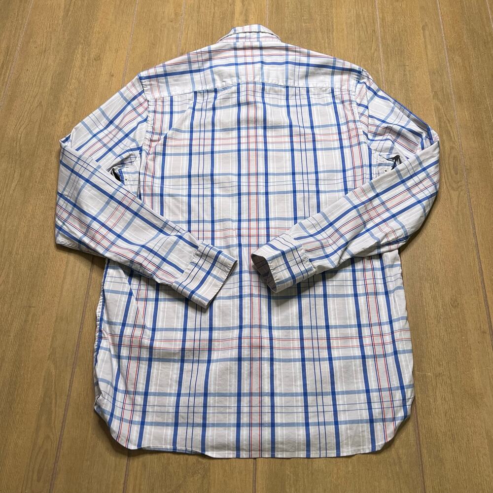 Victorinox Button Down Shirt‎ Men’s Medium Slim Fit Plaid White Blue Long Sleeve - Picture 6 of 10